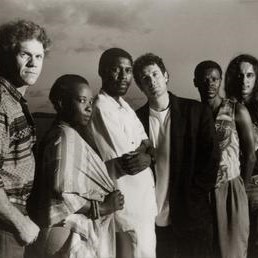 Savuka in 1993 L-R Derek De Beer, Mandisa Dlanga, Solly Letwaba, Johnny Clegg, Steve Mavuso, Keith Hutchinson